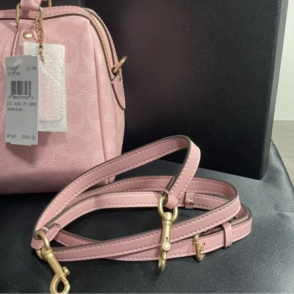 Coach Rowan Satchel Bag In Signature Canvas Powder Pink CV961 - Picture 3 of 7